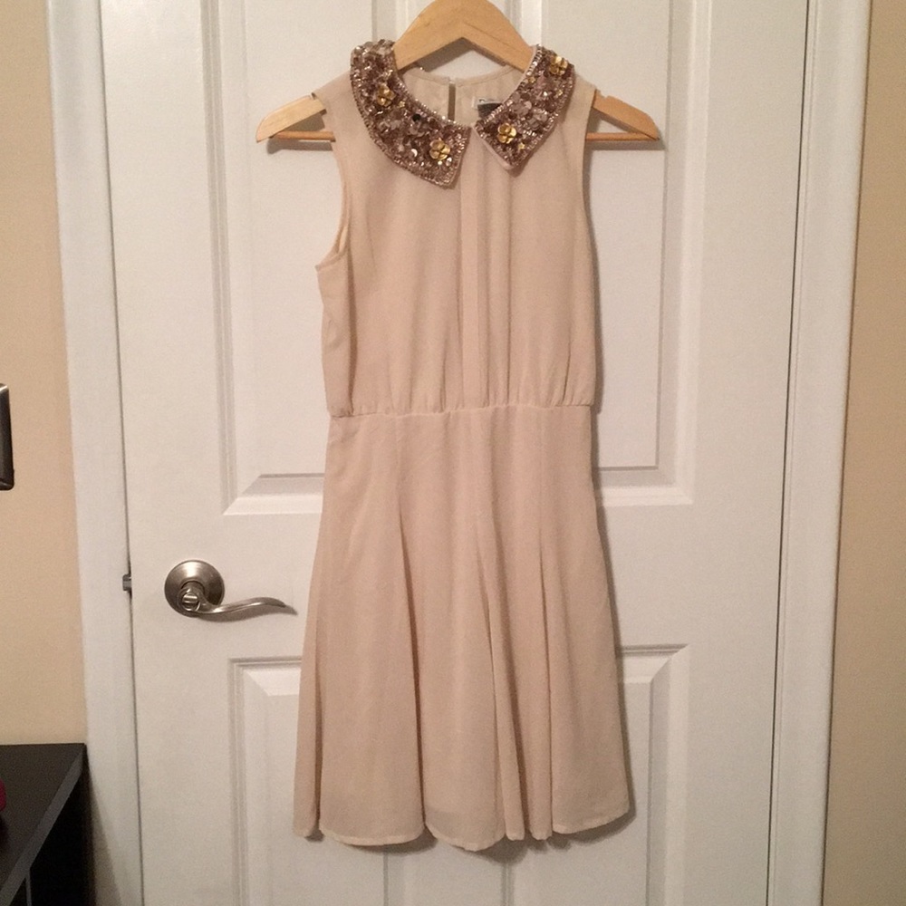 Simple Creme Dress with Gold Sparkly Collar